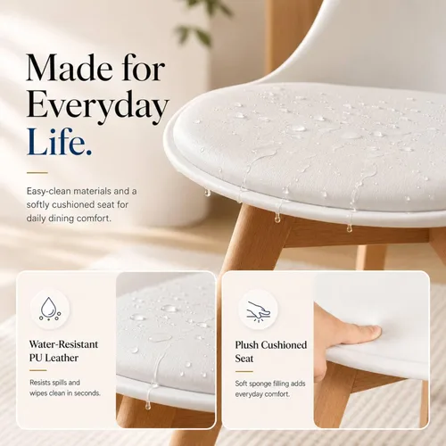 Miniatura 4 de Juego de 8 sillas de comedor, modernas sillas de comedor tapizadas con asiento acolchado de piel sintética, sillas de cocina sin brazos con respaldo
