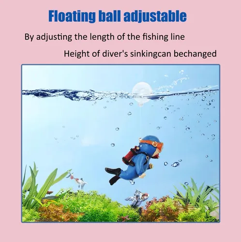 Miniatura 3 de Paquete de 2 decoraciones para tanques, lindo buceador, accesorios de decoración de acuario con bola flotante, compañero de juego para tanque Azul