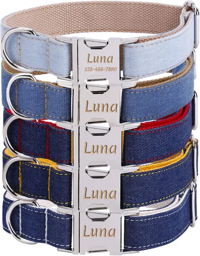 Miniatura 7 de Collar de perro personalizado con placa de nombre, ajustable resistente nailon personalizable collar de identificación grabado con hebilla de metal