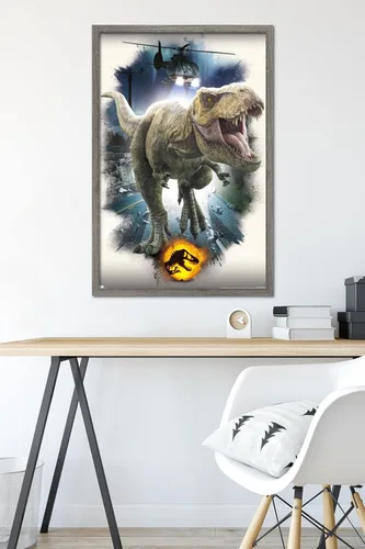 Miniatura 6 de Trends International Jurassic World: Dominion - Póster de pared focal de T. Rex, 22.375 x 34 pulgadas, versión enmarcada de madera de granero