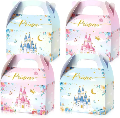 Caja de regalo Nezyo Princesa y Príncipe - Cajas de regalo de cartón con corona rosa y azul para cumpleaños de niño o niña (12 piezas, príncipe y