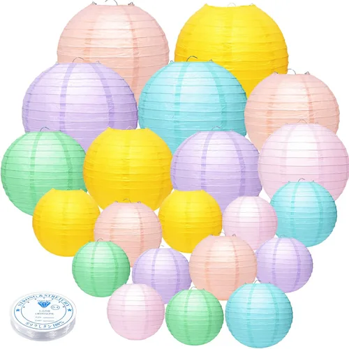 Miniatura 26 de 21 linternas de papel decorativas para fiestas, 4/6/8/10 pulgadas, linternas de papel colgantes chinas redondas para bodas, cumpleaños, baby shower