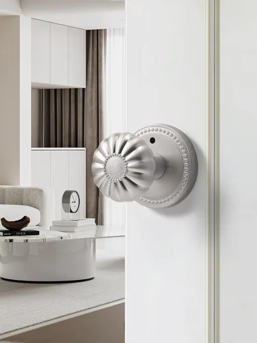Miniatura 3 de Perillas de puerta de níquel cepillado para privacidad interior, pomo de puerta plateado con cerradura, pomos de puerta de níquel satinado