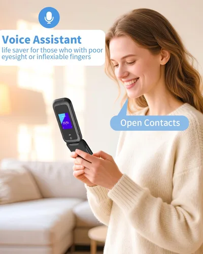 Miniatura 5 de Teléfono 4G Flip desbloqueado para personas mayores y niños, 3.2+2.0 pulgadas de pantalla dual KaiOS Basic Phone para viajes, batería grande