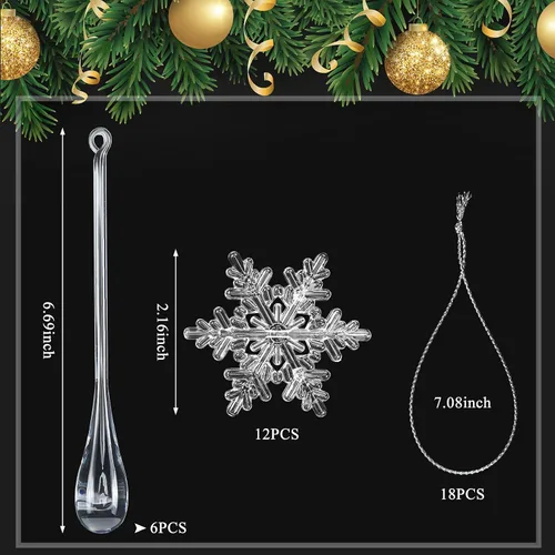 Miniatura 3 de Bencailor - Juego de 18 adornos de carámbanos de copo de nieve de Navidad de acrílico para árbol, decoraciones colgantes de diamante de cristal