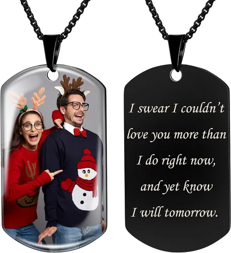 Fanery Sue Collar con imagen en el interior, collar con foto personalizada, etiqueta de perro personalizada, collar de cadena, colgante militar,