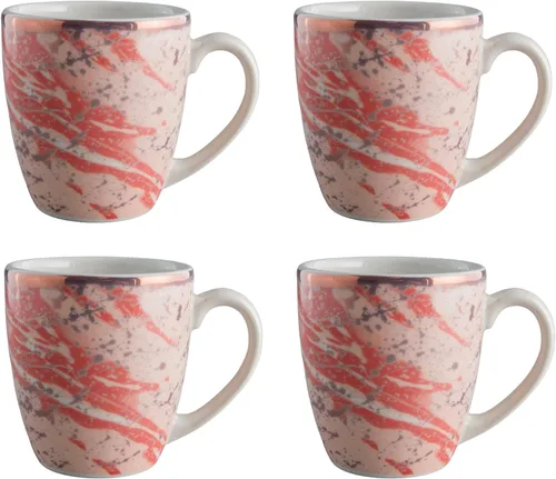 Juego de 4 tazas Corona | Perfecto para los amantes del café y el té | Amani 12.8 oz - 380cc | Cerámica | Decoración de oro rosa