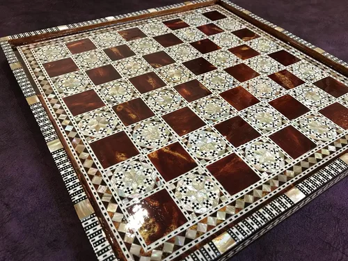Miniatura 2 de Tablero de ajedrez con incrustaciones de nácar egipcio hecho a mano (13.2 pulgadas m02)