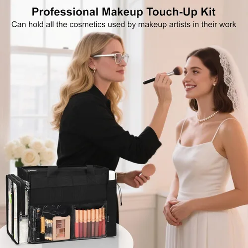 Miniatura 7 de TANTO Bolsa de maquillaje extra grande, bolsa de maquillaje para artista con divisor, bolsa organizadora de cosméticos profesional, bolsa