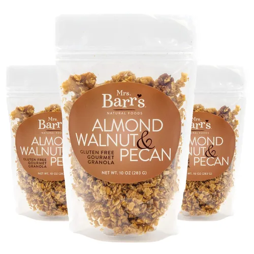 Mrs. Barr's Natural Foods Granola | Almendra, nuez y nuez | Avena orgánica certificada sin gluten | Textura suave | Lote pequeño | Calidad gourmet |