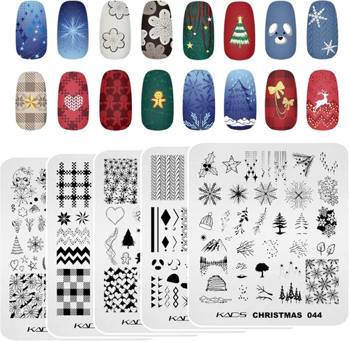 Miniatura 10 de KADS Juego de 21 platos para sellos de uñas, 20 platos, copos de nieve de Navidad, lindos animales + 1 bolsa de almacenamiento de sinfonía láser
