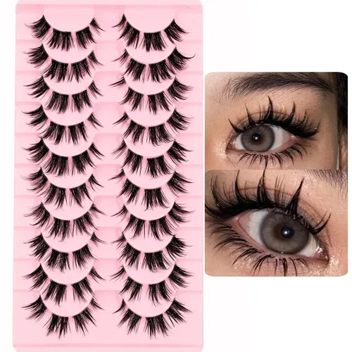 Miniatura 8 de 10 pares de pestañas postizas de anime de manga, pestañas sintéticas de ojo de gato, pestañas ligeras sin crueldad animal para maquillaje diario