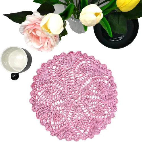 Miniatura 12 de Mantel Individual de Encaje de 11 a 12 Pulgadas Tapetes de Mesa Redondos Hechos a Mano Tapete de Ganchillo Cocina Vajilla Posavasos para Taza