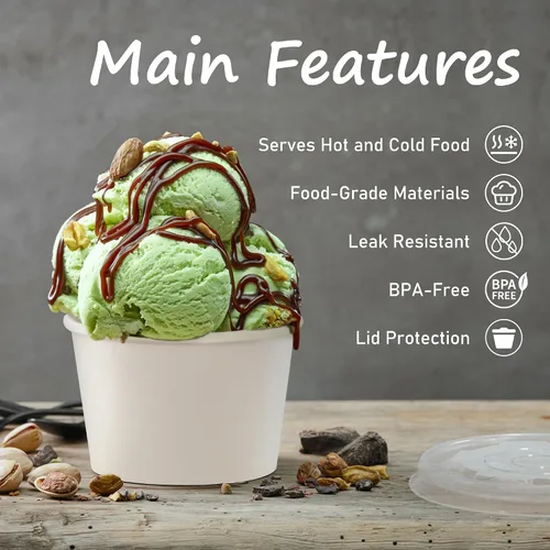 Miniatura 3 de ESSENTIAL Tazas de helado de papel con tapas, 50 piezas de 8 onzas, cuencos desechables de postre con tapas para alimentos calientes o fríos