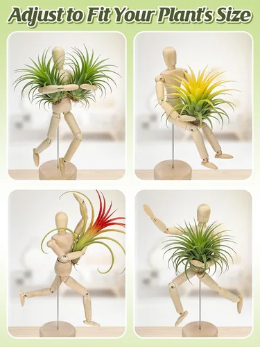 Miniatura 4 de ANPHSIN Soporte de Madera para Plantas de Aire de 2 Tamaños - Soporte Único Articulado de Maniquí para Plantas de Aire con Poses Ajustables