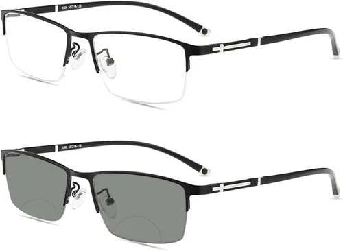 Gafas de lectura fotocrómicas de transición bifocal, gafas de lectura vintage con estilo cuadrado de marco de metal para hombres y mujeres cuadrado