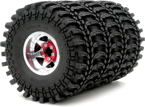 HOBBYSOUL Ruedas y neumáticos RC 1.9 Beadlock, altura 4.75 pulgadas/4.764 in neumáticos y 4 compensaciones negativas ajustables 1.9 ruedas llantas