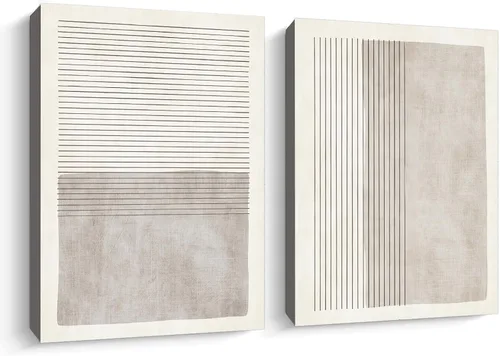 Miniatura 10 de Arte abstracto bohemio para pared, arte geométrico beige, pintura moderna de mediados de siglo, pósteres bohemios beige, lienzo abstracto circular