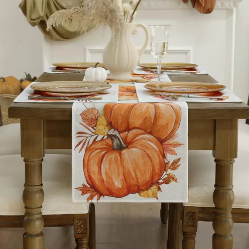 Miniatura 2 de Romanstile Camino de mesa de otoño, 13 x 72 pulgadas, hojas de calabaza naranja, Acción de Gracias, otoño, cocina, comedor, decoración de mesa