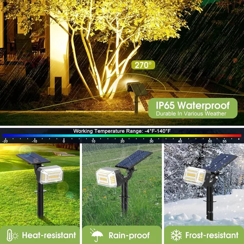 Miniatura 6 de WENATY 102 luces LED solares para exteriores, resistentes al agua, focos solares para exteriores con 4 modos de luz, foco solar de paisaje
