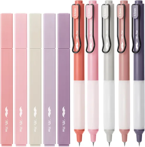 Mr. Pen - Resaltadores estéticos y bolígrafos de gel, paquete de 10, colores pastel, resaltadores lindos de colores surtidos, bolígrafos de gel