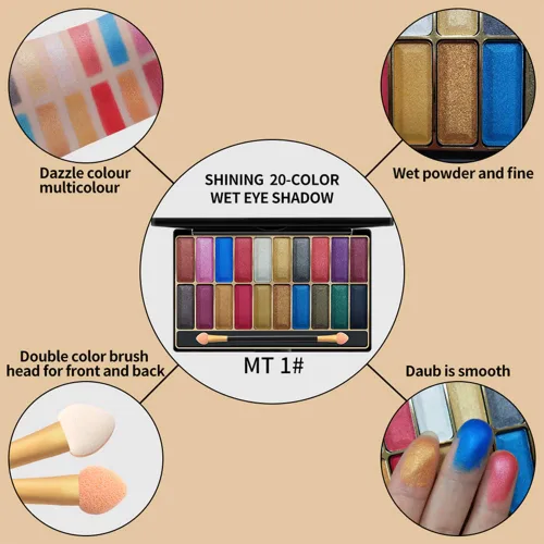 Miniatura 5 de DISAAR Beauty Paleta de sombra de ojos húmedos de 20 colores brillantes, talco dorado, impermeable, tecnología nano avanzada, efecto de larga MT 1#