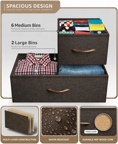 Miniatura 5 de Sorbus Cómoda para niños con 8 cajones - Unidad organizadora con marco de acero, parte superior de madera y asa, contenedores de tela para ropa