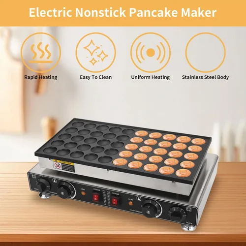 Miniatura 6 de Heuyrao Mini máquina para hacer panqueques, 50 piezas holandesa para panqueques, 110 V 1800 W comercial eléctrica antiadherente para el hogar