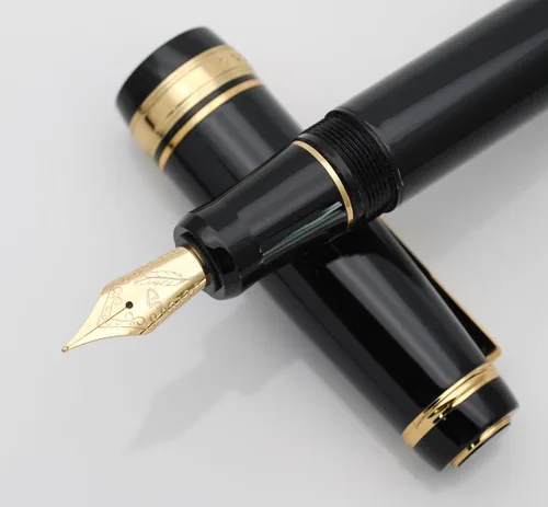 Miniatura 3 de Pluma estilográfica grande de metal, plumilla mediana de 0,7 mm, incluye convertidor de tinta y 5 cartuchos, acabado brillante pintado al piano Negro