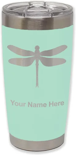 Miniatura 12 de LaserGram Vaso aislado al vacío de 20 onzas, libélula, grabado personalizado incluido (negro)