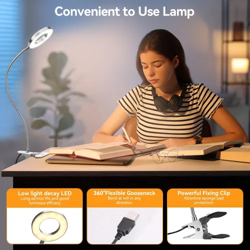 Miniatura 3 de Skymore Luz de clip - 3 modos de color y 10 luces LED de escritorio de lectura con abrazadera flexible de cuello de cisne para lectura de niños a