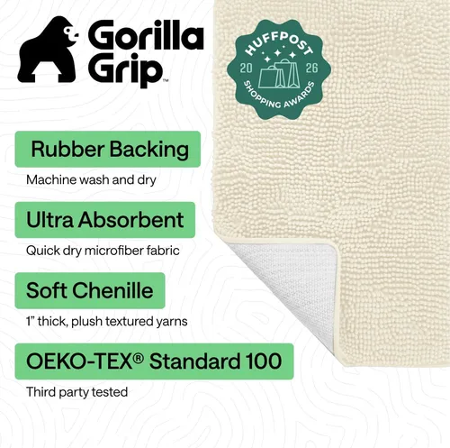 Miniatura 128 de Gorilla Grip - Tapete de baño de felpilla gruesa, suave y absorbente, secado rápido, de microfibra, con reverso de caucho, para piso de ducha, Nube