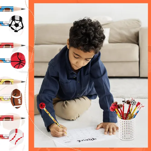 Miniatura 3 de Chivao Juego de 36 lápices deportivos y borradores para niños, béisbol, fútbol, fútbol, deportes, recuerdos de fiesta para estudiantes, papelería