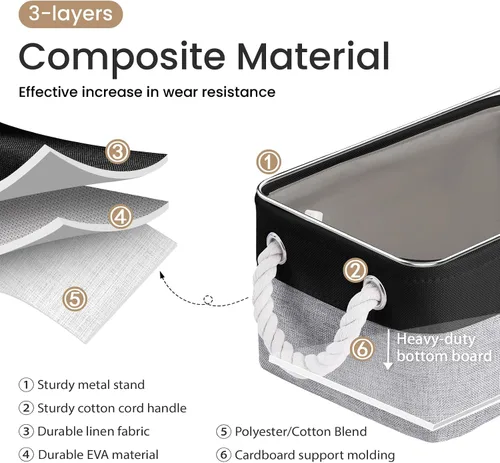Miniatura 2 de Cestas de almacenamiento para estantes de 11.8 x 7.9 x 5.2 pulgadas, contenedores de almacenamiento plegables de tela con asas, organizador