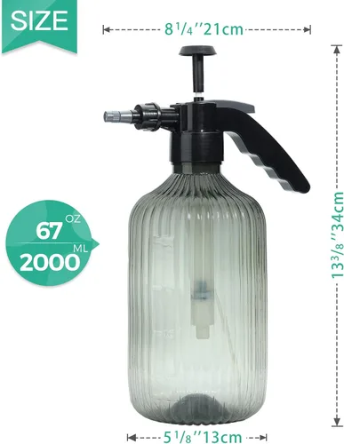 Miniatura 5 de T4U Botella pulverizadora de niebla fina de plástico, color gris, 2 L, pulverizador de planta a presión de mano con bomba superior, regadera