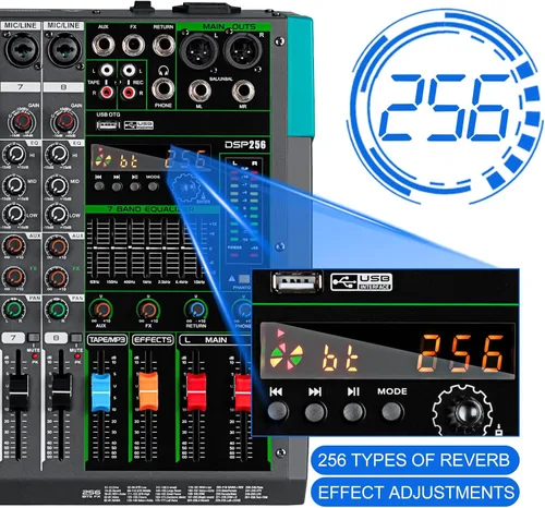 Miniatura 4 de Depusheng PA8 Mezclador de Audio Profesional / Mesa de Mezclas / Consola de Audio de Escritorio, Sistema de Interfaz de 8 Canales, Digital, USB