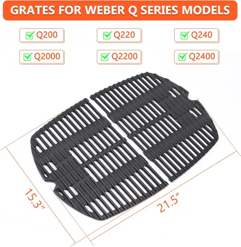 Miniatura 2 de QuliMetal Rejillas de cocción de hierro fundido 7645 para Weber Q200, Q220, Q2000, Q2400 Series parrillas de gas, para Weber 396000, 396001