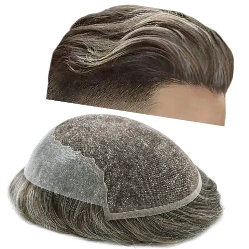 Miniatura 25 de Mens Toupee Swiss Lace Mens Hair Piece Sistema de reemplazo de cabello para hombres Toupee para hombres Cabello humano nudo blanqueado protesis
