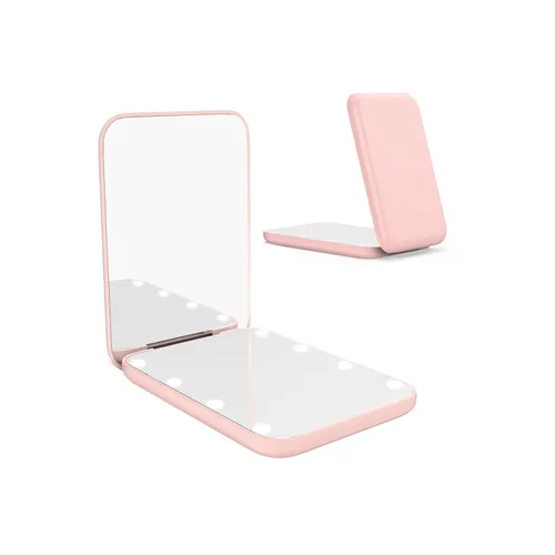 Miniatura 11 de WOBSION Espejo pequeño con luces, espejo de maquillaje compacto LED, mini espejo de viaje 1x/3x con aumento, portátil para bolso, bolsillo, regalos