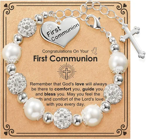 Miniatura 8 de Pulsera de cruz de bautismo de confirmación de la primera comunión para niñas, joyería católica, regalos para niños, hija, ahijada, nieta, 6+2