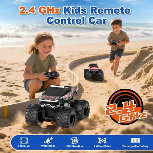 Miniatura 3 de Auto de control remoto anfibio, 1:18 impermeable Monster Truck Juguetes RC Cars, 2.4GHz RC Trucks 4WD todoterreno todo terreno, regalos