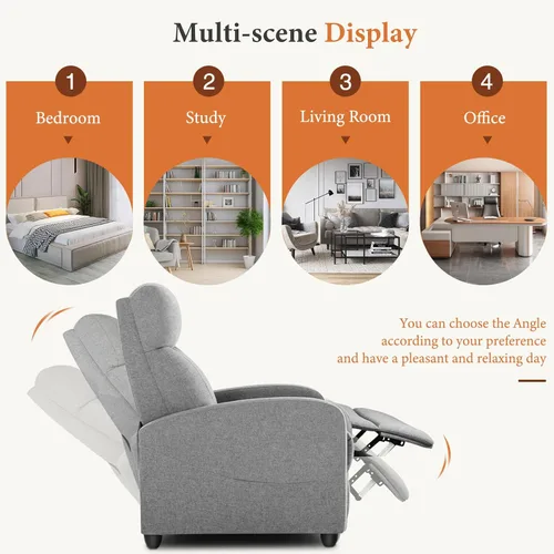 Miniatura 4 de Sweetcrispy Silla reclinable de tela; sofá reclinable sin masaje, asiento para cine en casa con soporte lumbar, reclinable ajustable con respaldo