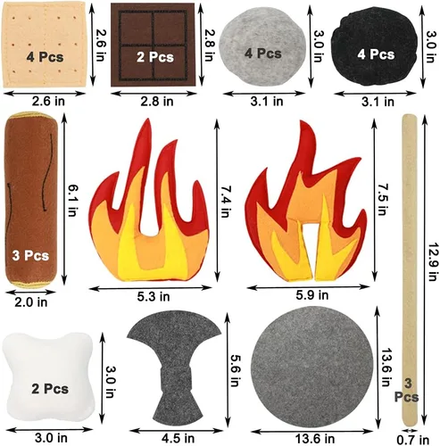 Miniatura 3 de 23 piezas de juguetes de fogata de simulación, juego de fogata de felpa y fieltro para niños, juguetes seguros de fuego falso, madera y piedras