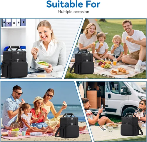 Miniatura 7 de Lonchera para hombres y mujeres, bolsa grande con aislamiento expandible, bolsa enfriadora de doble cubierta a prueba de fugas para adultos
