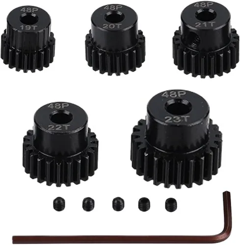 Juego de engranajes de piñón de actualización de acero endurecido 48P: 19T 20T 21T 22T 23T ajuste 0.125 in (1/8 pulgadas) eje de motor RC (funciona