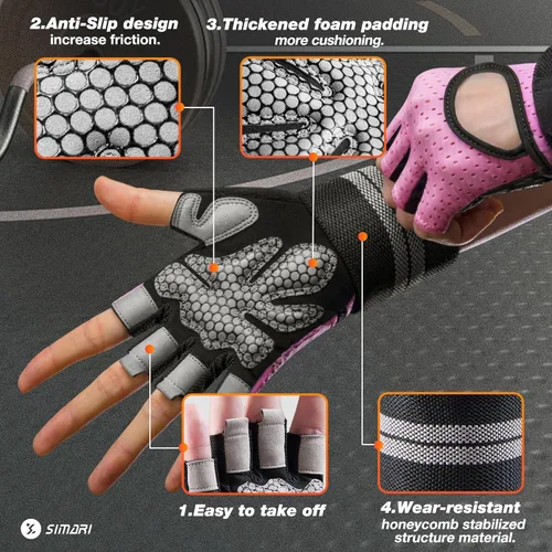 Miniatura 2 de SIMARI Guantes de entrenamiento transpirables para hombres y mujeres, guantes acolchados para levantamiento de pesas con soporte para muñecas