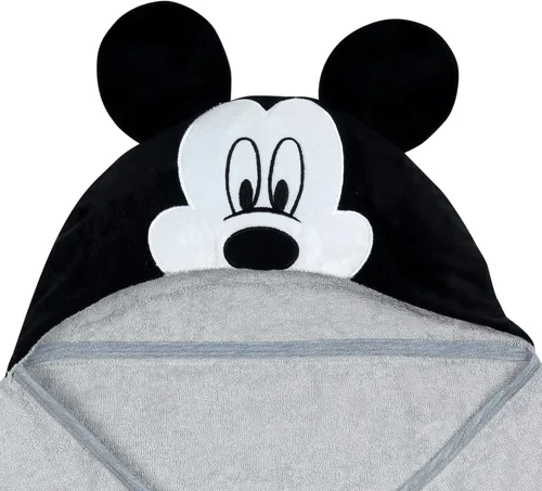 Miniatura 2 de Lambs & Ivy Disney Baby Mickey Mouse Toalla de baño con capucha de algodón gris para bebé