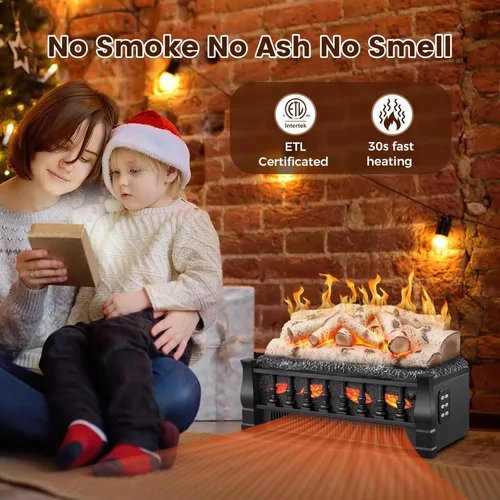 Miniatura 3 de Chimenea eléctrica de inserción con calentador de leña de 21 pulgadas, 5 niveles de brillo de llama, múltiples velocidades de parpadeo, calefacción