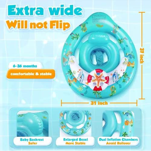 Miniatura 5 de Flotador de piscina para bebé con dosel de protección solar UPF50+, flotadores inflables para piscina de niños con consola de juego para bebé de 6 a