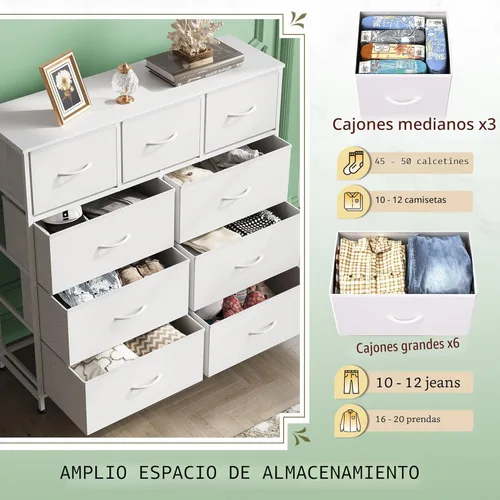 Miniatura 5 de WLIVE. Cajonera de tela de 9 cajones, torre de almacenamiento para dormitorio, pasillo, armario, organizador de cajones alto para dormitorio